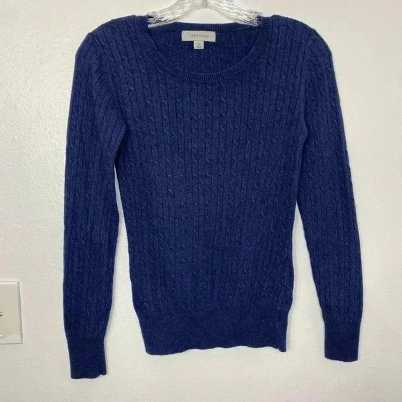Merona Blue Wool & Rabbit Hair Blend Cable Knit Sweater - Picture 2 of 5